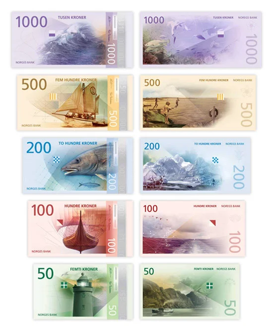 Restyling de los antiguos billetes de Noruega